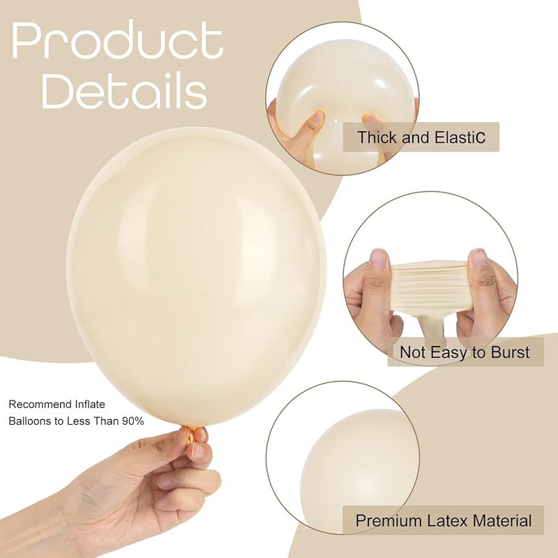 129Pcs Sand White Balloons Different Sizes 18 12 10 5Inch, 6Pcs 18” Cream Beige Boho Balloon Arch Garland Kit, Latex Balloons for Birthday Baby Shower Wedding Anniversary Party Decorations - Image 3