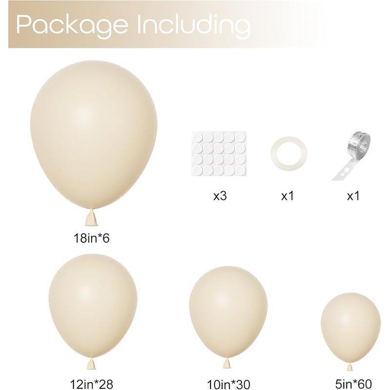 129Pcs Sand White Balloons Different Sizes 18 12 10 5Inch, 6Pcs 18” Cream Beige Boho Balloon Arch Garland Kit, Latex Balloons for Birthday Baby Shower Wedding Anniversary Party Decorations - Image 2