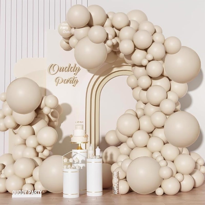 129Pcs Sand White Balloons Different Sizes 18 12 10 5Inch, 6Pcs 18” Cream Beige Boho Balloon Arch Garland Kit, Latex Balloons for Birthday Baby Shower Wedding Anniversary Party Decorations - Image 1