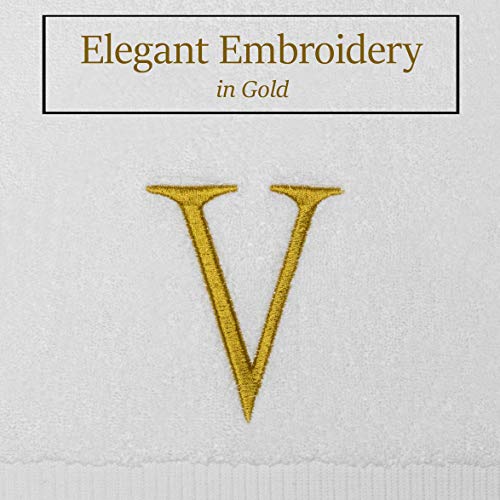 Decorvo Monogrammed Hand Towels for Bathroom - Luxury Hotel Quality Personalized Initial Decorative Embroidered Bath Towel for Powder Room, Spa - GOTS Organic Certified - Set of 2 Gold Letter V - Image 3