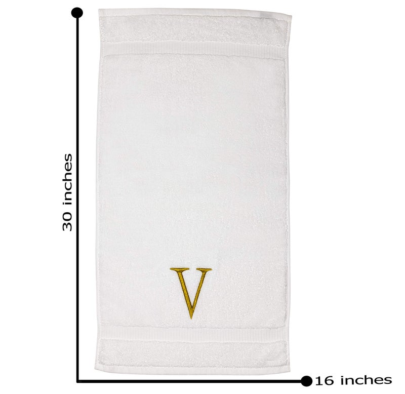 Decorvo Monogrammed Hand Towels for Bathroom - Luxury Hotel Quality Personalized Initial Decorative Embroidered Bath Towel for Powder Room, Spa - GOTS Organic Certified - Set of 2 Gold Letter V - Image 4