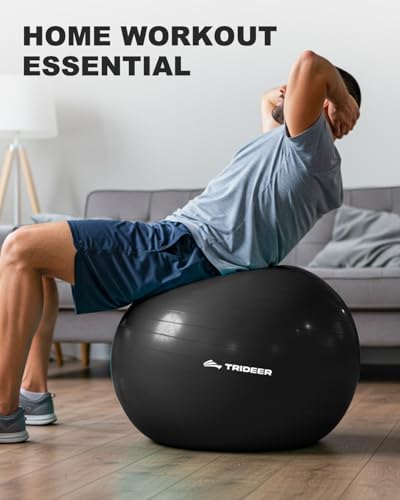 Trideer Extra Thick Yoga Ball Exercise Ball, 5 Sizes Ball Chair, Heavy Duty Swiss Ball for Balance, Stability, Pregnancy, Physical Therapy, Quick Pump Included (Black, XXL (78-85cm)) - Image 4