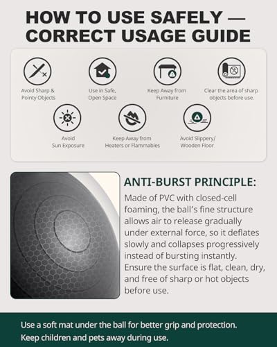 Trideer Extra Thick Yoga Ball Exercise Ball, 5 Sizes Ball Chair, Heavy Duty Swiss Ball for Balance, Stability, Pregnancy, Physical Therapy, Quick Pump Included (Black, XXL (78-85cm)) - Image 2