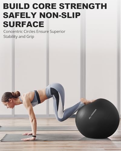 Trideer Extra Thick Yoga Ball Exercise Ball, 5 Sizes Ball Chair, Heavy Duty Swiss Ball for Balance, Stability, Pregnancy, Physical Therapy, Quick Pump Included (Black, XXL (78-85cm)) - Image 3