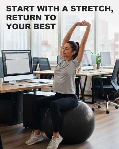 Trideer Extra Thick Yoga Ball Exercise Ball, 5 Sizes Ball Chair, Heavy Duty Swiss Ball for Balance, Stability, Pregnancy, Physical Therapy, Quick Pump Included (Black, XXL (78-85cm)) - Image 5