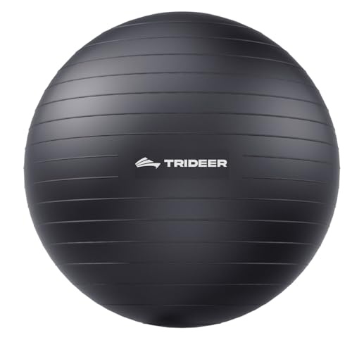 Trideer Extra Thick Yoga Ball Exercise Ball, 5 Sizes Ball Chair, Heavy Duty Swiss Ball for Balance, Stability, Pregnancy, Physical Therapy, Quick Pump Included (Black, XXL (78-85cm)) - Image 1
