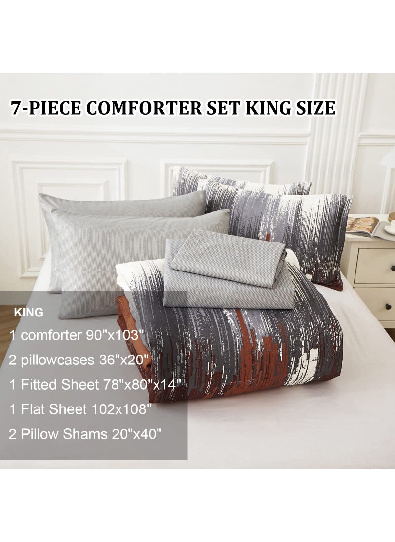 WONGS BEDDING WONGS BEDDING Halloween Burnt Orange Comforter Set King  7 Pieces Bed in a Bag Abstract Gradient Soft Microfiber Fall Terracotta Bedding - Comforter  Flat Sheet  Fitted Sheet  Pillow Shams Pillowcases  - Image 3
