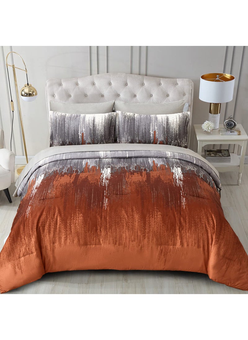 WONGS BEDDING WONGS BEDDING Halloween Burnt Orange Comforter Set King  7 Pieces Bed in a Bag Abstract Gradient Soft Microfiber Fall Terracotta Bedding - Comforter  Flat Sheet  Fitted Sheet  Pillow Shams Pillowcases  - Image 1