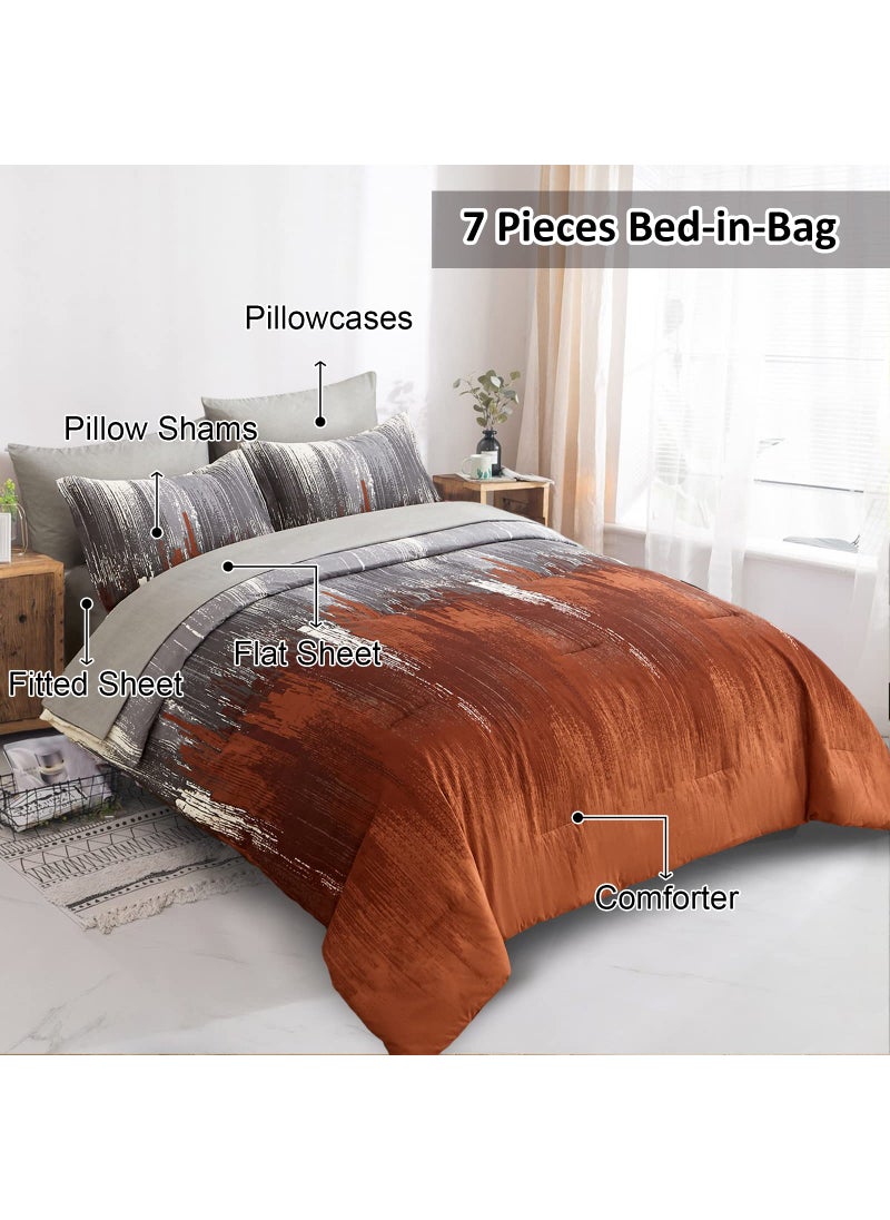 WONGS BEDDING WONGS BEDDING Halloween Burnt Orange Comforter Set King  7 Pieces Bed in a Bag Abstract Gradient Soft Microfiber Fall Terracotta Bedding - Comforter  Flat Sheet  Fitted Sheet  Pillow Shams Pillowcases  - Image 2