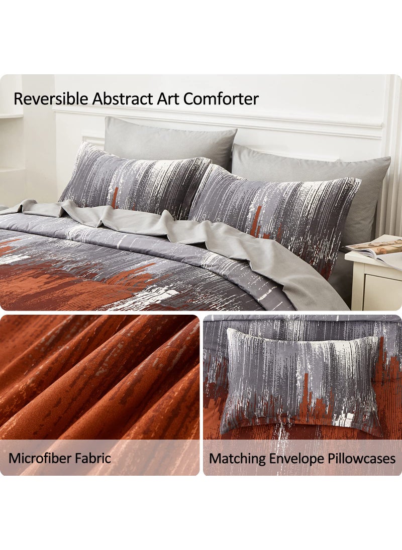 WONGS BEDDING WONGS BEDDING Halloween Burnt Orange Comforter Set King  7 Pieces Bed in a Bag Abstract Gradient Soft Microfiber Fall Terracotta Bedding - Comforter  Flat Sheet  Fitted Sheet  Pillow Shams Pillowcases  - Image 4
