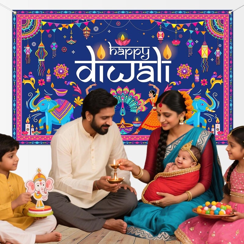 ARS Happy Diwali Backdrop for Home Diwali Banner Backdrop Festival of Lights Banner Deepavali Decorations Diwali Photo Booth Props Diwali Decorations - Image 2