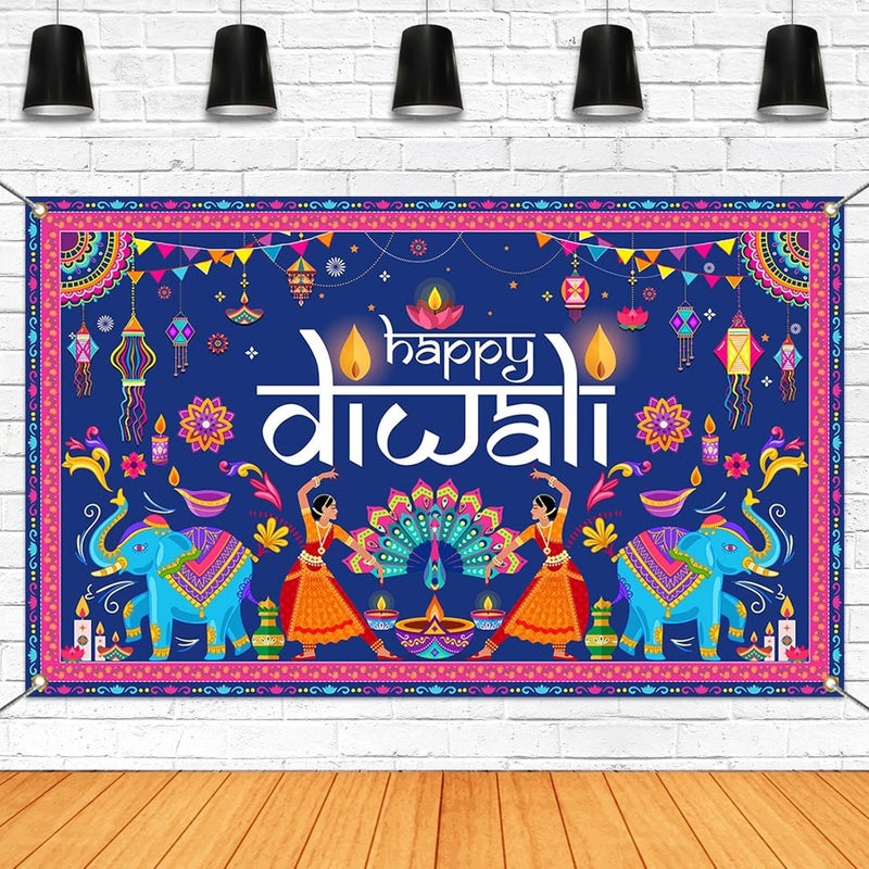 ARS Happy Diwali Backdrop for Home Diwali Banner Backdrop Festival of Lights Banner Deepavali Decorations Diwali Photo Booth Props Diwali Decorations - Image 1
