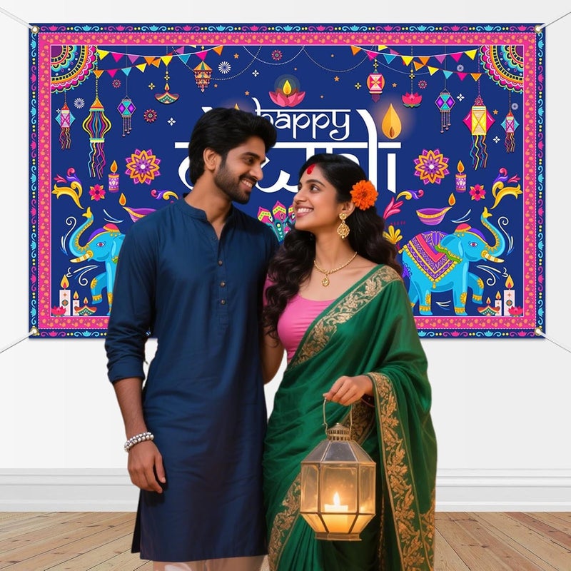 ARS Happy Diwali Backdrop for Home Diwali Banner Backdrop Festival of Lights Banner Deepavali Decorations Diwali Photo Booth Props Diwali Decorations - Image 3