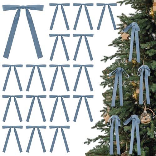 Glitinsel 24 Pcs Velvet Bows Christmas Tree Ornaments Vintage Double Faced Velvet Ribbon Bows for Tree Garland Wreath Indoor Outdoor Xmas5 x 7 Inch Width of 58Dusty Blue - Image 1