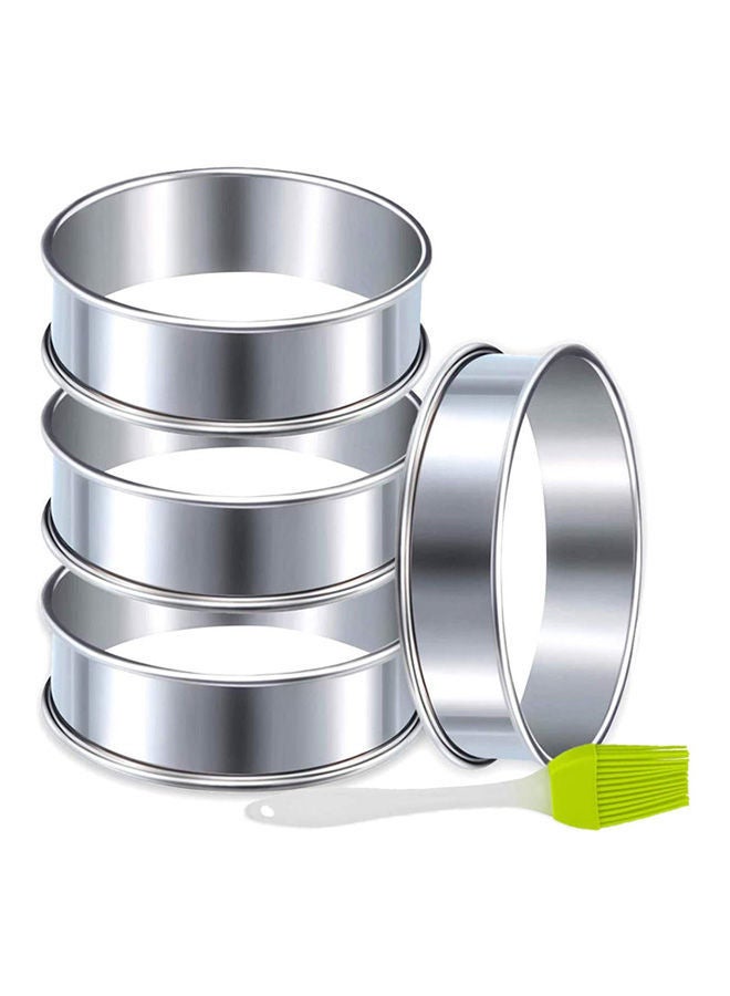 NIBEMINENT 4 Pieces English Muffins Rings, 3.1" Double Rolled Tart Rings Crumpet Mousse Cake Pancake Ring Silver  - Image 1