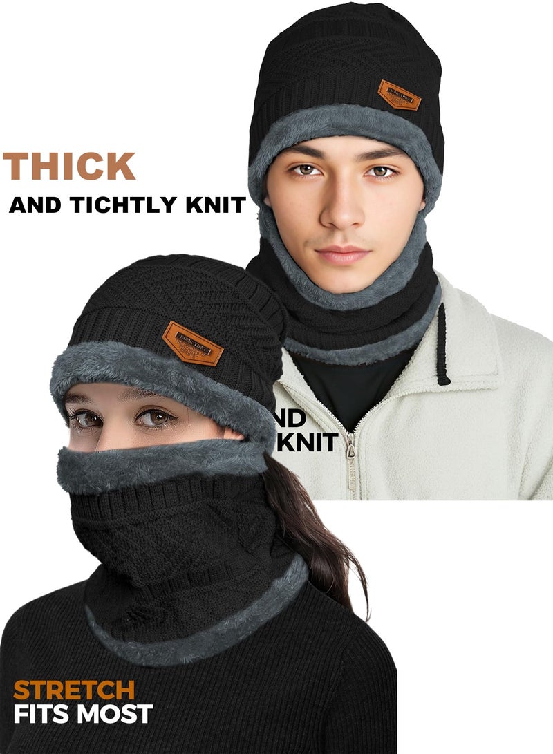 Generic 2 Pairs Winter Thick Hat And Scarf for Men Women Neck Warmer Cold Weather Gear Men Gift Set for Winter Hat Neck Scarf Guys Face Mask Snow Suits  - Image 2