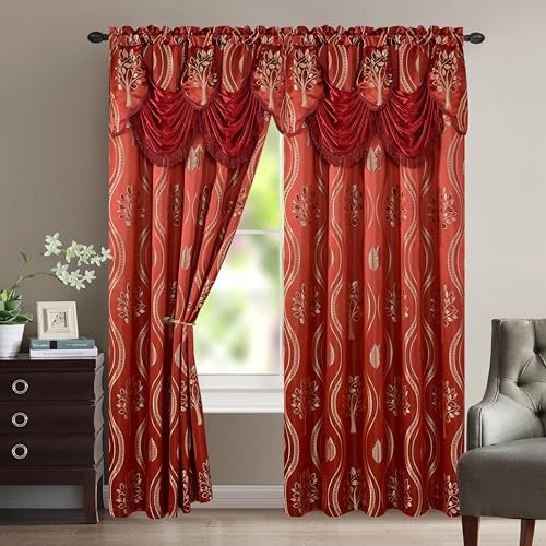 Elegant Comfort Luxurious Beautiful Curtain Panel Set with Attached Valance and Backing 54" X 84 inch (Set of 2), Burgundy - Image 1