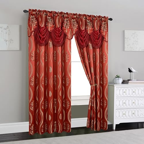 Elegant Comfort Luxurious Beautiful Curtain Panel Set with Attached Valance and Backing 54" X 84 inch (Set of 2), Burgundy - Image 2