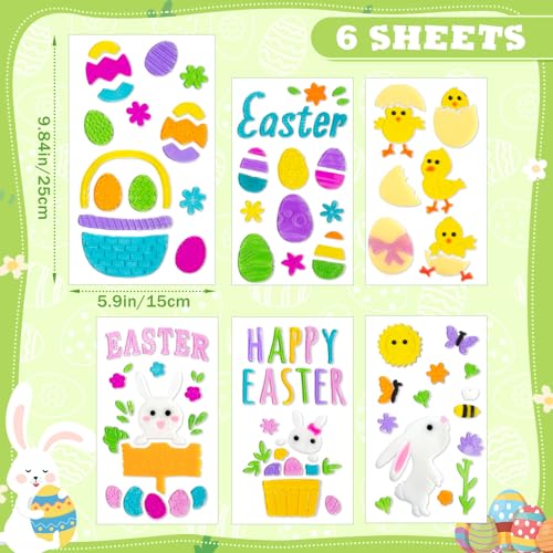 HOHUCRAB 6Pcs Easter Window Clings Jelly Stickers Bunny Egg Flower Chick for Glass Windows Mirrors Refrigerators, Easter Window Decorations for Home Office Party Gift Decals - Image 2