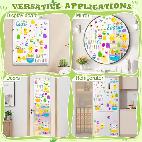 HOHUCRAB 6Pcs Easter Window Clings Jelly Stickers Bunny Egg Flower Chick for Glass Windows Mirrors Refrigerators, Easter Window Decorations for Home Office Party Gift Decals - Image 4