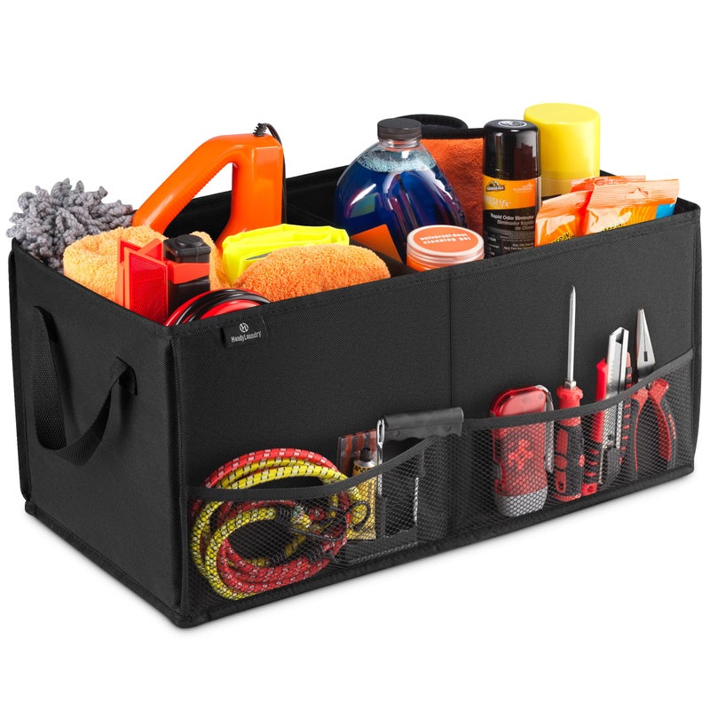 Handy Laundry FoldAway Car Trunk Organizer NonSlip Securing Fasteners 22 x 10 x 11 Inches Prevents Shifting and Rolling Black