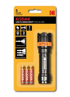 Kodak Kodak LED Flashlight Focus 120|  Black Color |  with 3xAAA Batteries Included  - Image 1