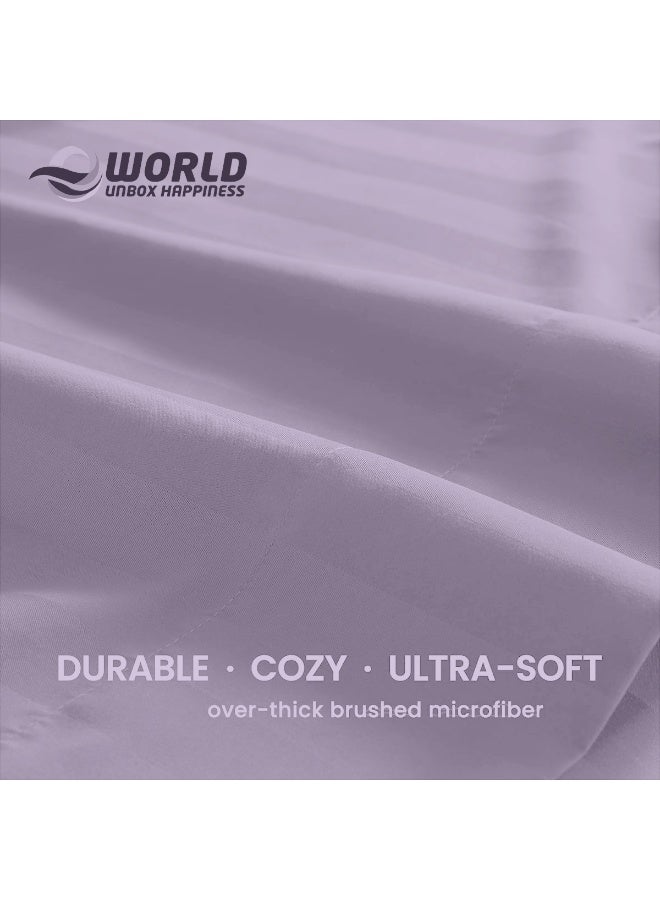 Eworld 4-Piece Luxury Super King Lilac Striped Bedding Set (Flat Sheet 280×280 cm, Fitted Sheet 200×200+30 cm, 2 Pillowcases 50×75 cm) – Premium Microfiber, Hotel-Style Comfort - Image 5