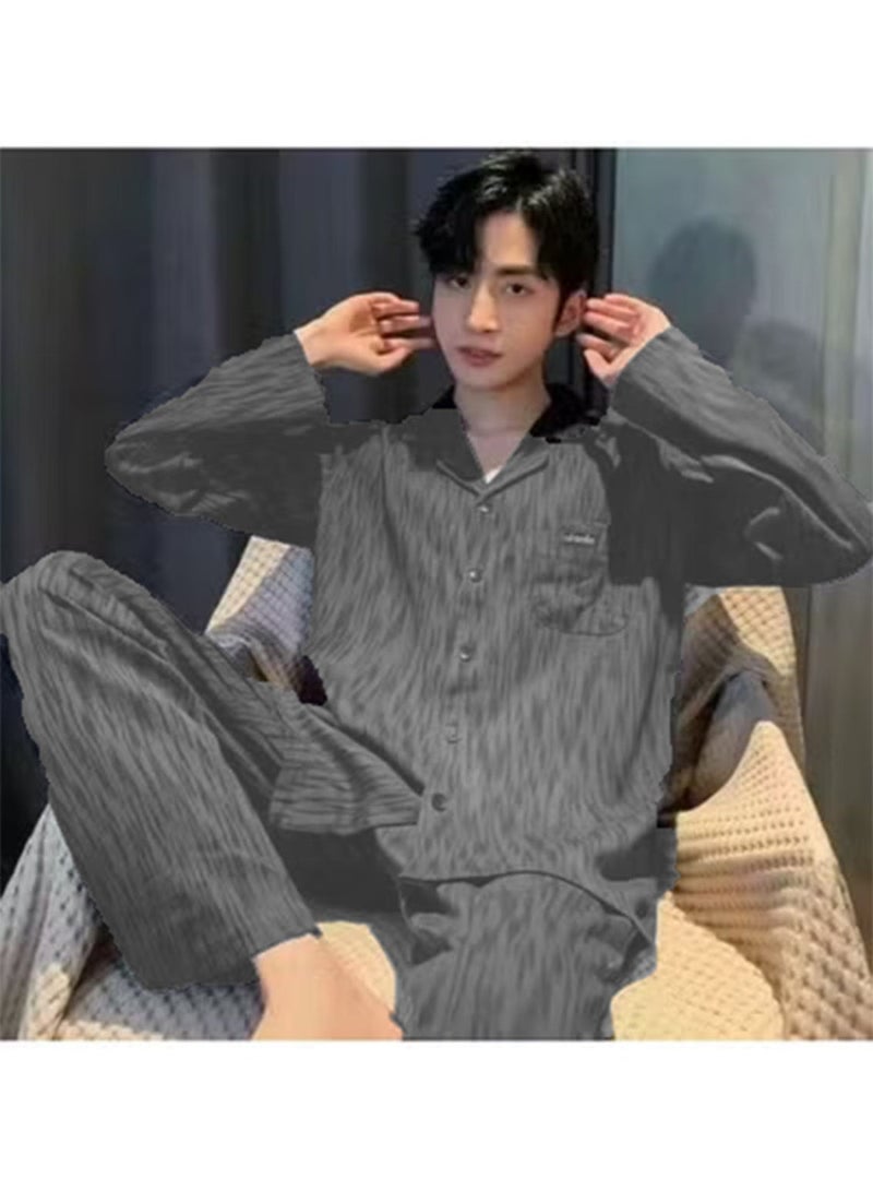 طقم بيجامة رجالي ، قطن بأكمام طويلة بيجامة كاجوال من قطعتين - Image 1