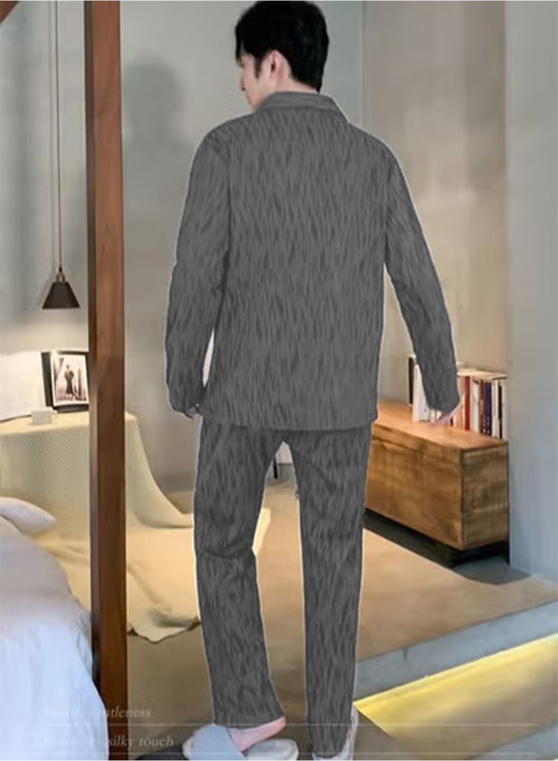 طقم بيجامة رجالي ، قطن بأكمام طويلة بيجامة كاجوال من قطعتين - Image 2