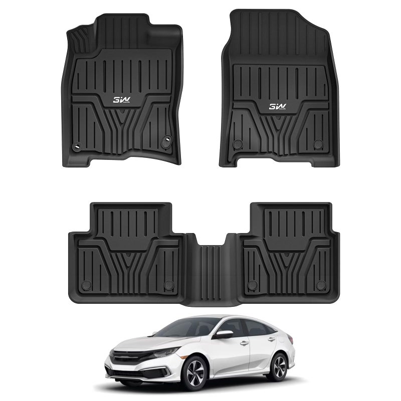 3W Floor Mats Fit for Honda Civic Sedan 2016-2021 & Hatchback 2017-2021 & Coupe 2016-2020, Custom Fit Floor Liner for 1st 2nd Row Full Set TPE All-Weather Car Liners - Image 1