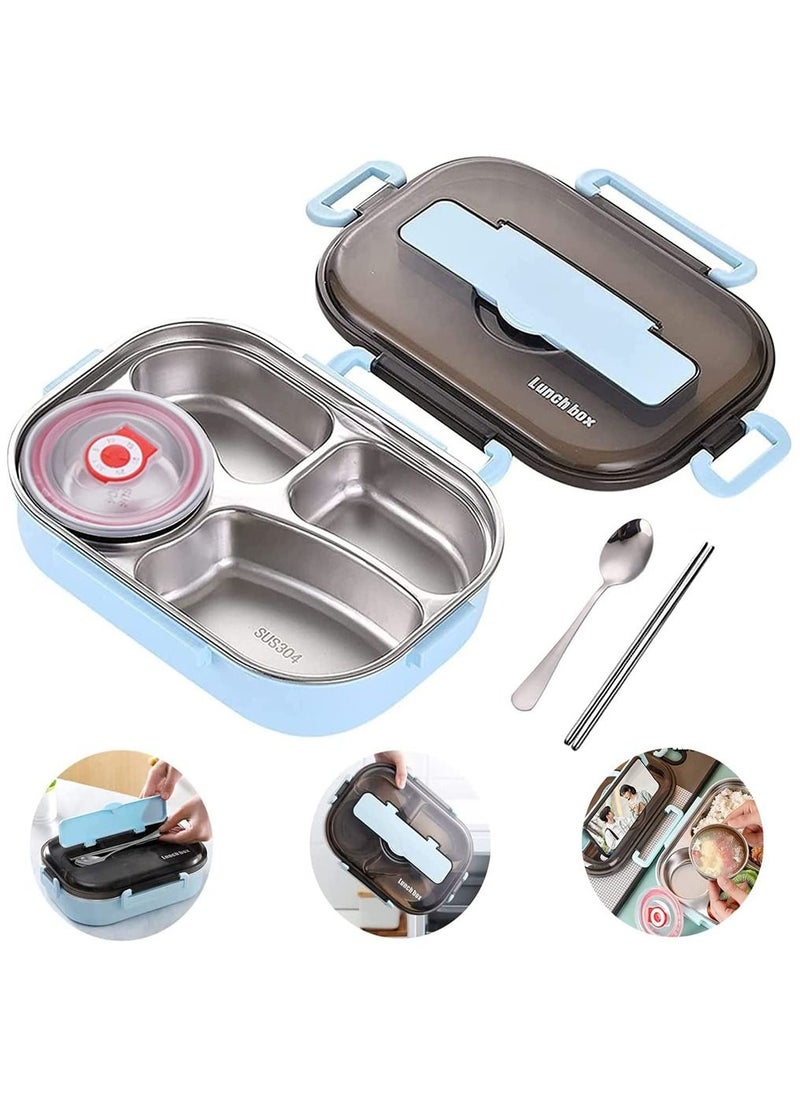 Arabest Bento Box with Soup Bowl, 1500ml Stainless Steel Leak-proof Lunch Box, 4 Compartments Food Container for Kids and Adults(Blue)  - Image 1