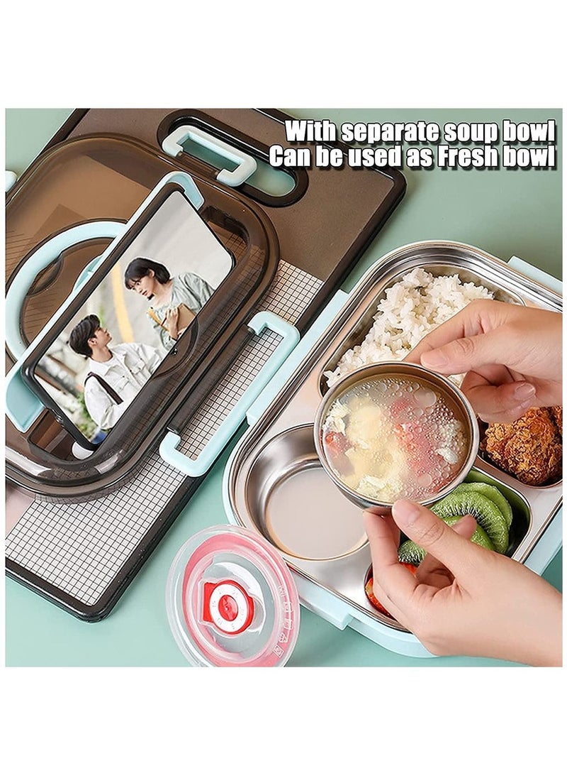Arabest - Bento Box with Soup Bowl, 1500ml Stainless Steel Leak-proof Lunch Box, 4 Compartments Food Container for Kids and Adults(Blue) - Image 1