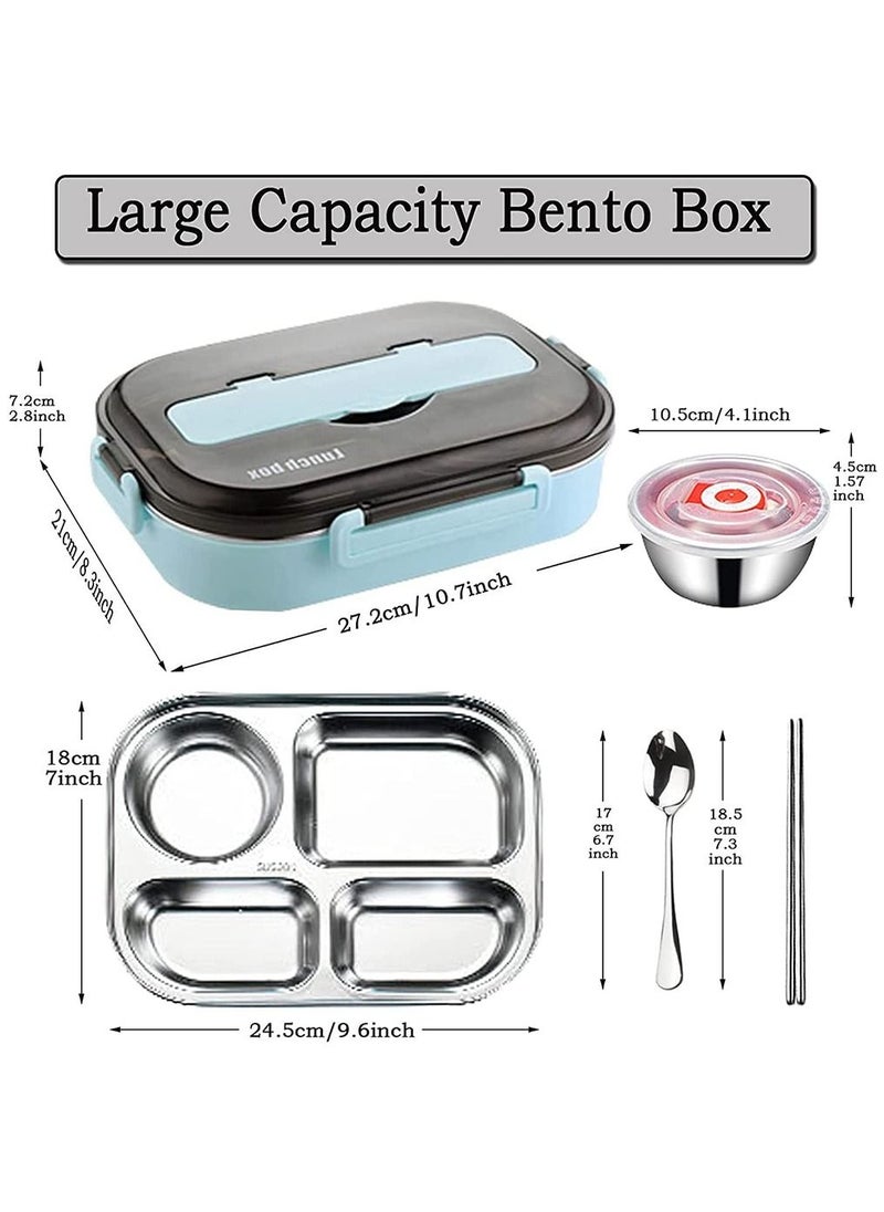 Arabest - Bento Box with Soup Bowl, 1500ml Stainless Steel Leak-proof Lunch Box, 4 Compartments Food Container for Kids and Adults(Blue) - Image 1
