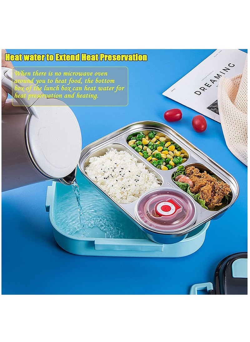 Arabest - Bento Box with Soup Bowl, 1500ml Stainless Steel Leak-proof Lunch Box, 4 Compartments Food Container for Kids and Adults(Blue) - Image 1