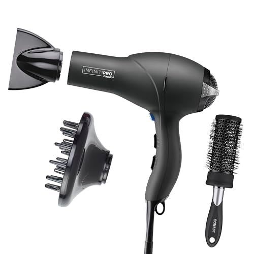 CONAIR Infiniti PRO CONAIR Hair Dryer with Diffuser, Professional AC Motor, Tourmaline Ceramic Technology Blow Dryer, Includes Concentrator and Blowout Brush, Amazon Exclusive, Gray - Image 1