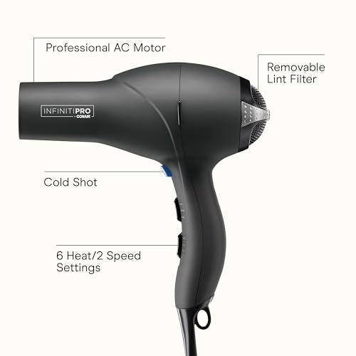 CONAIR Infiniti PRO CONAIR Hair Dryer with Diffuser, Professional AC Motor, Tourmaline Ceramic Technology Blow Dryer, Includes Concentrator and Blowout Brush, Amazon Exclusive, Gray - Image 2