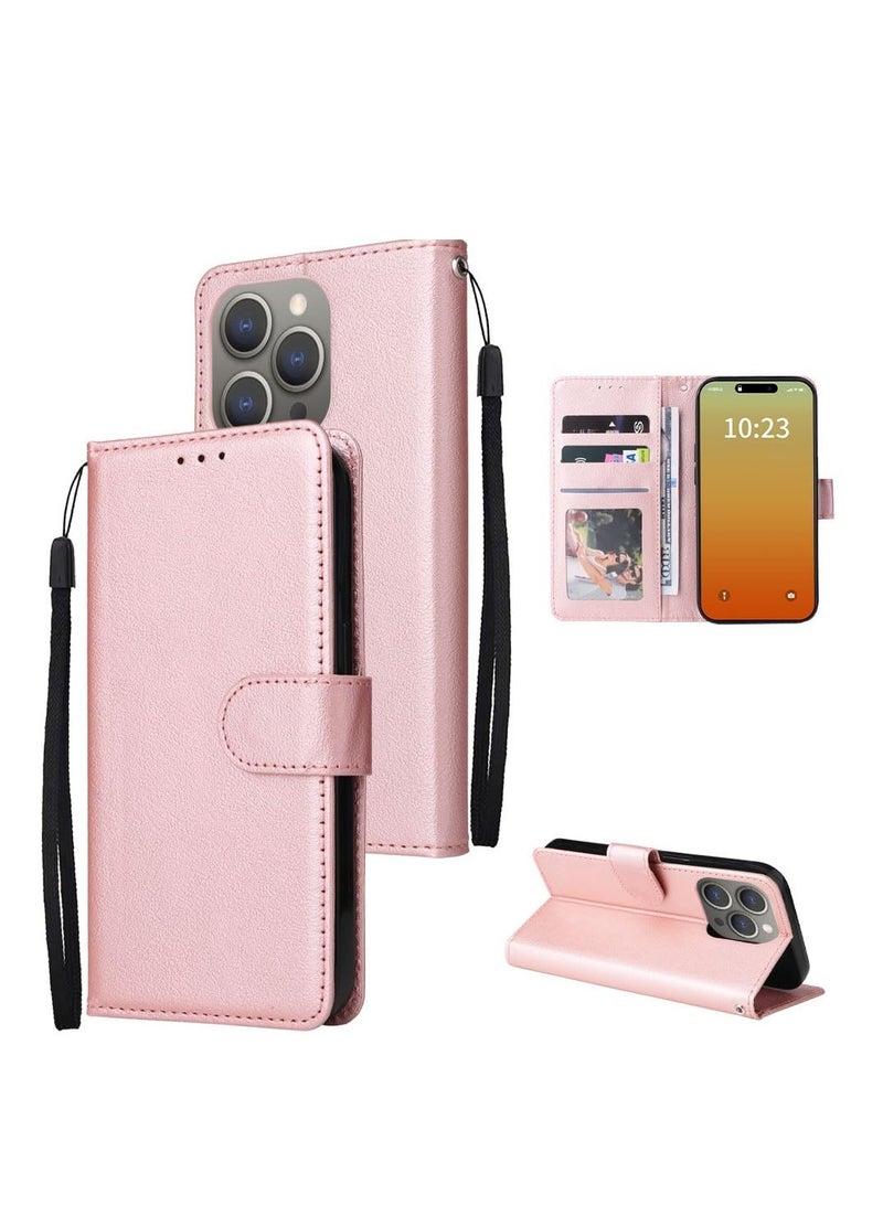 Excefore Wallet Case for iPhone 15 Pro Max, PU Leather Phone Case, TPU Lined Anti-Shock Shockproof Shell (Pink) - Image 1
