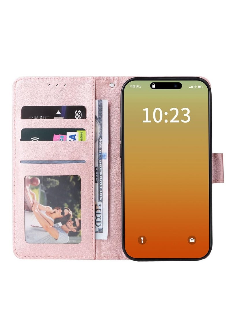 Excefore Wallet Case for iPhone 15 Pro Max, PU Leather Phone Case, TPU Lined Anti-Shock Shockproof Shell (Pink) - Image 2