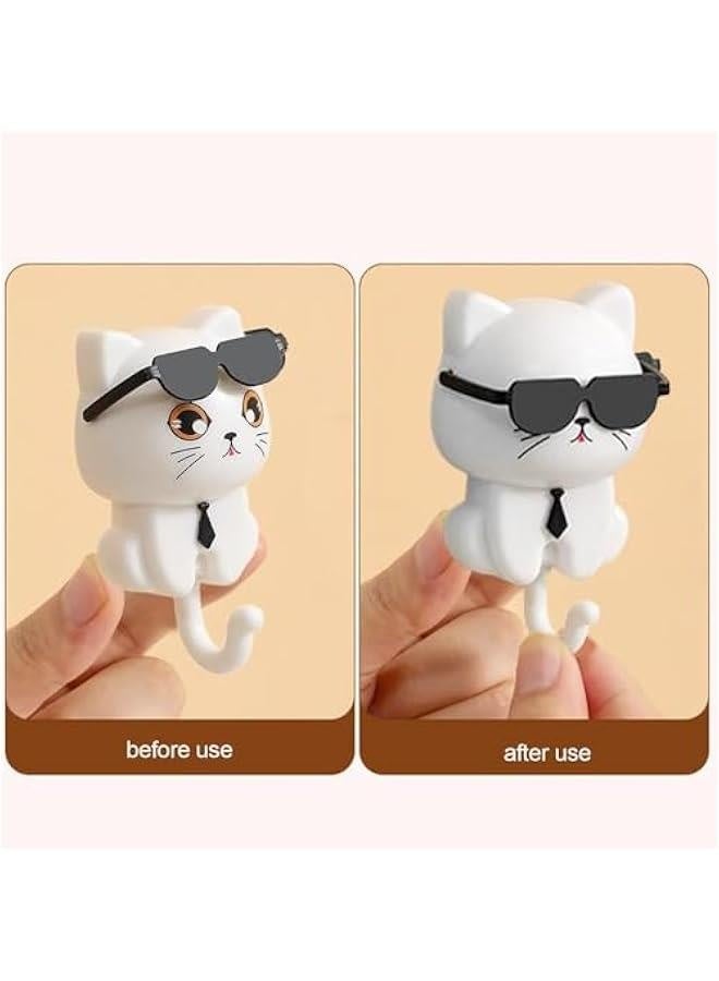 Cute Cat Key Hook, 2 Cartoon Cat in Sunglasses Creative Gra-vity Hook, Adhesive Coat Hooks Key Holder for Wall Decorative, Pet Wall Hooks for Hanging Key, Bag, Hat, Towel - Image 5