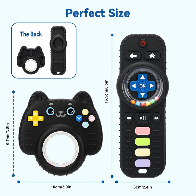 Baby Rattles for Babies 0+ Months, 2 Pack Silicone TV Remote and Game Controller Sensory Toy (Black) - Image 2