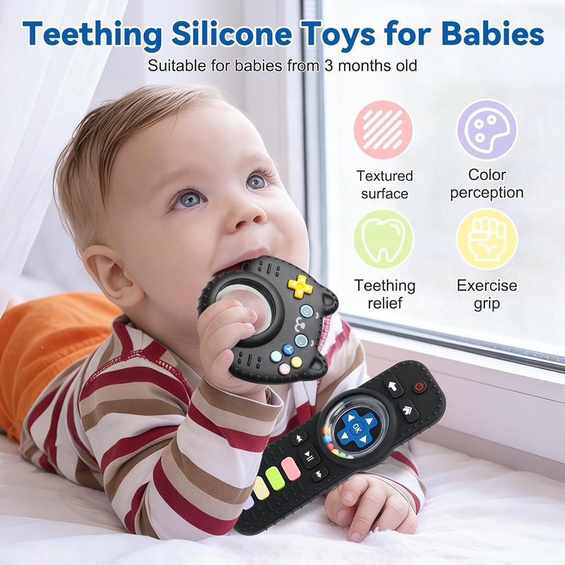 Baby Rattles for Babies 0+ Months, 2 Pack Silicone TV Remote and Game Controller Sensory Toy (Black) - Image 3