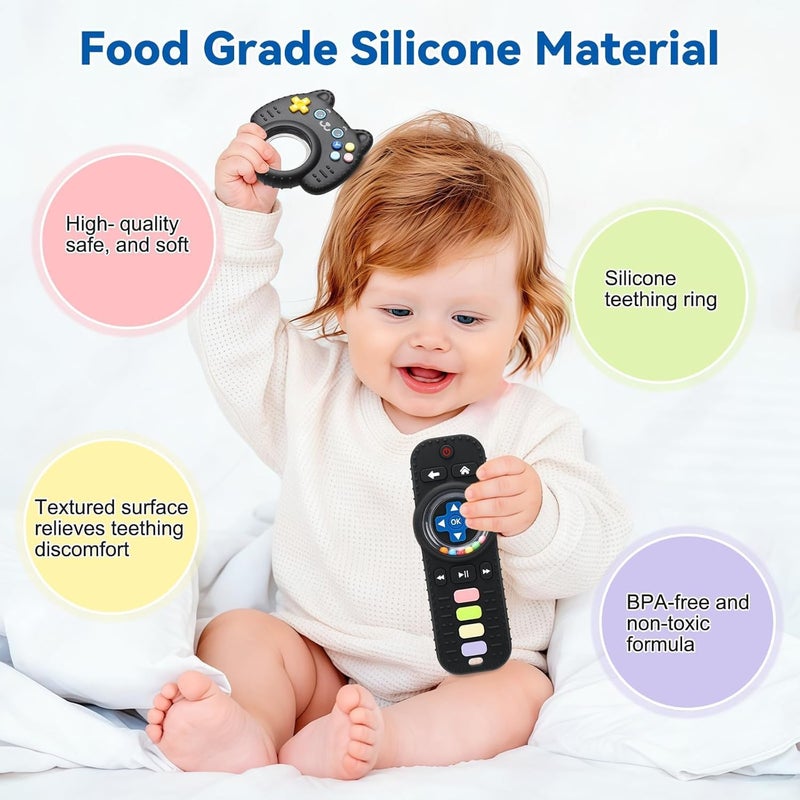 Baby Rattles for Babies 0+ Months, 2 Pack Silicone TV Remote and Game Controller Sensory Toy (Black) - Image 4