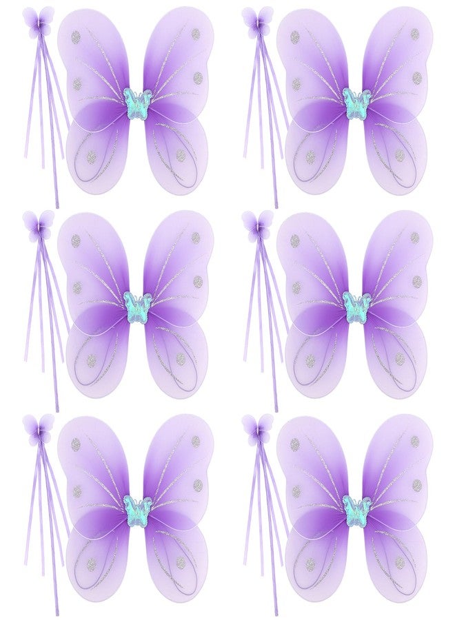 kilofly كيلوفلاي 6 مجموعات أجنحة ملائكية فراشة عصي الجنيات زي الأميرة باللون الأرجواني - Image 1