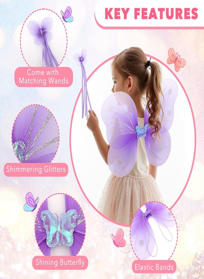 kilofly كيلوفلاي 6 مجموعات أجنحة ملائكية فراشة عصي الجنيات زي الأميرة باللون الأرجواني - Image 3