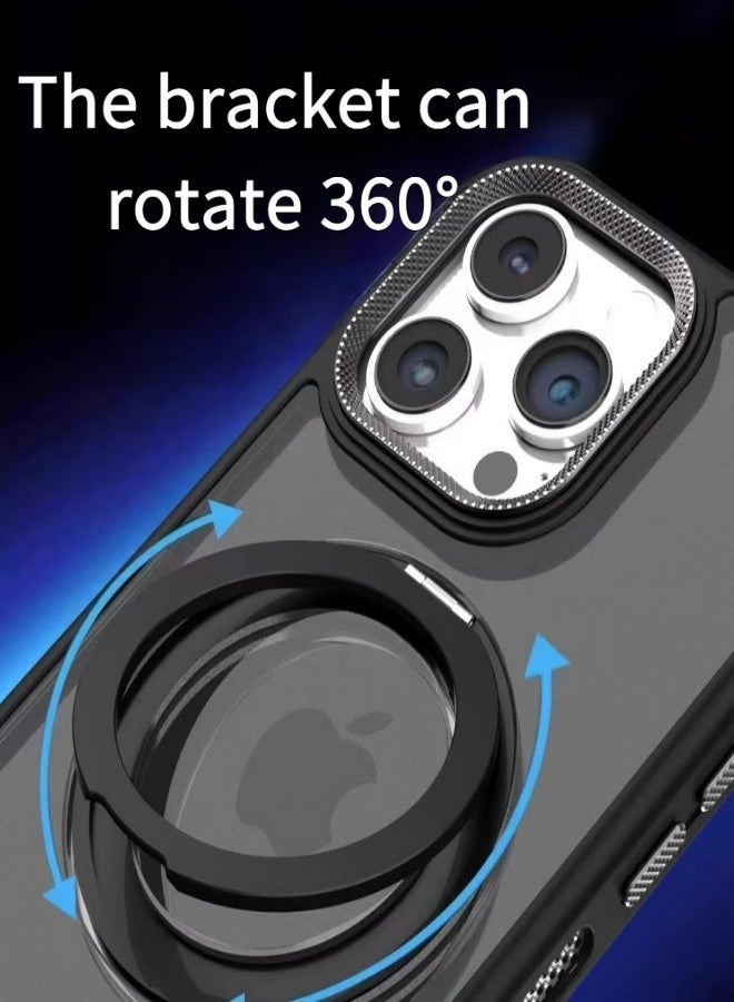 Compatible with iPhone 16 Pro Max Case: 360° Rotatable Stand, Anti-Fingerprint, Magnetic & Wireless Charging, Military-Grade Protection, Ultra-Thin, Matte Black Back - Image 2