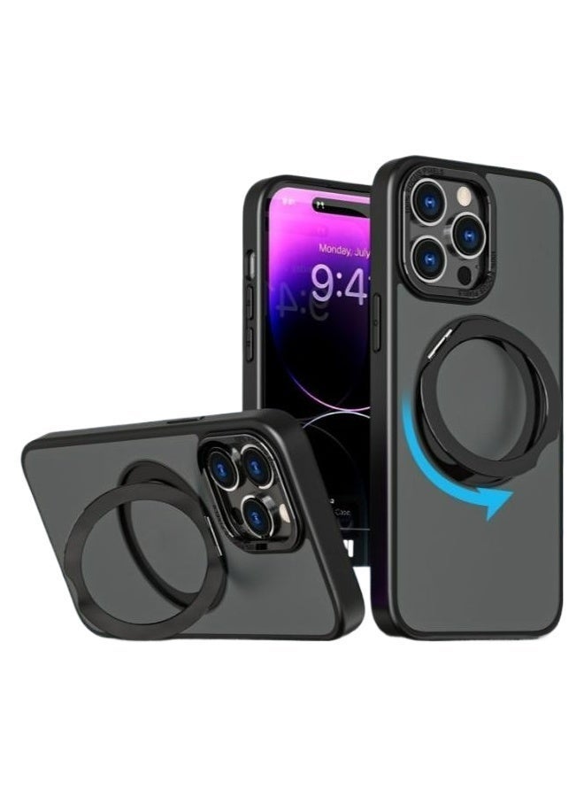 Phone Case Specifically for iPhone 16 Pro Max: Silicone case with matte finish, non-yellowing, MagSafe compatible, with rotating stand, drop and shock-resistant, slim-fit,black - Image 1