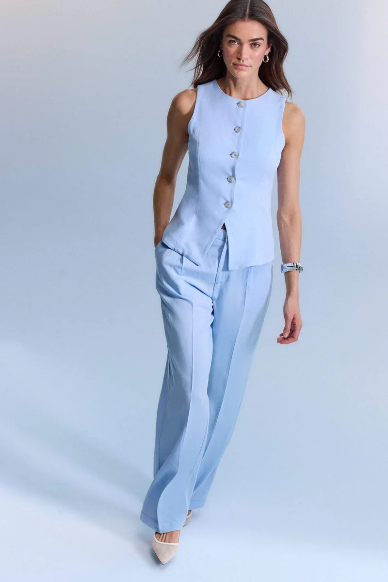 ديفاكتو Slim Fit V-Neck Linen Blended Vest