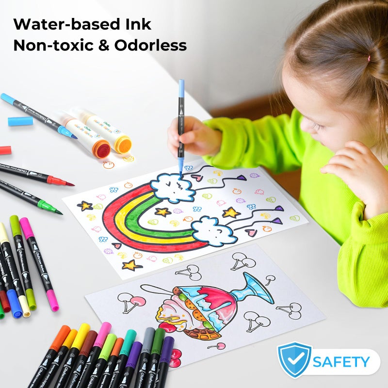 Ohuhu Markers for Adult Coloring Books No Bleeding 160 Colors Coloring Markers Water-based Dual Tips Fineliner & Brush Drawing Pens Art Pens for Kids Adults Sketch Journal - Maui - Black - Image 5