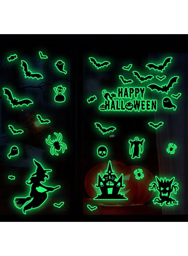 ECVV Halloween Green Skull Bat Wall Stickers Glow-In-The-Dark Bats Scary Wall Decals Luminous Halloween Scary Wall Stickers Removable Window Clings For Scary Halloween Theme Party  - Image 3