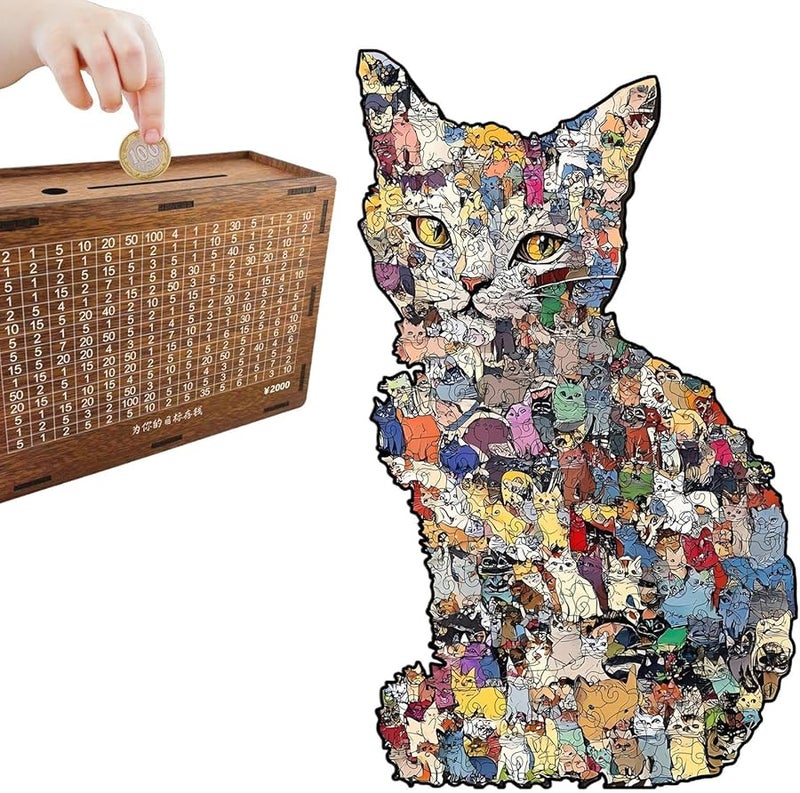 Wooden Cat Shaped Jigsaw Puzzle Educational Brain Training Toy For Kids And Pet Lovers - Image 1